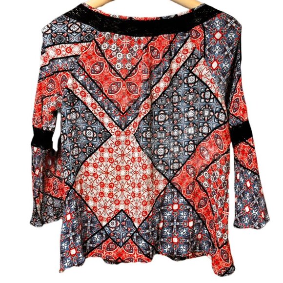 Jessica Simpson BOHO Peasant Top Lace Trim Blouse Colorful V-neck Flowy Medium - Picture 3 of 9
